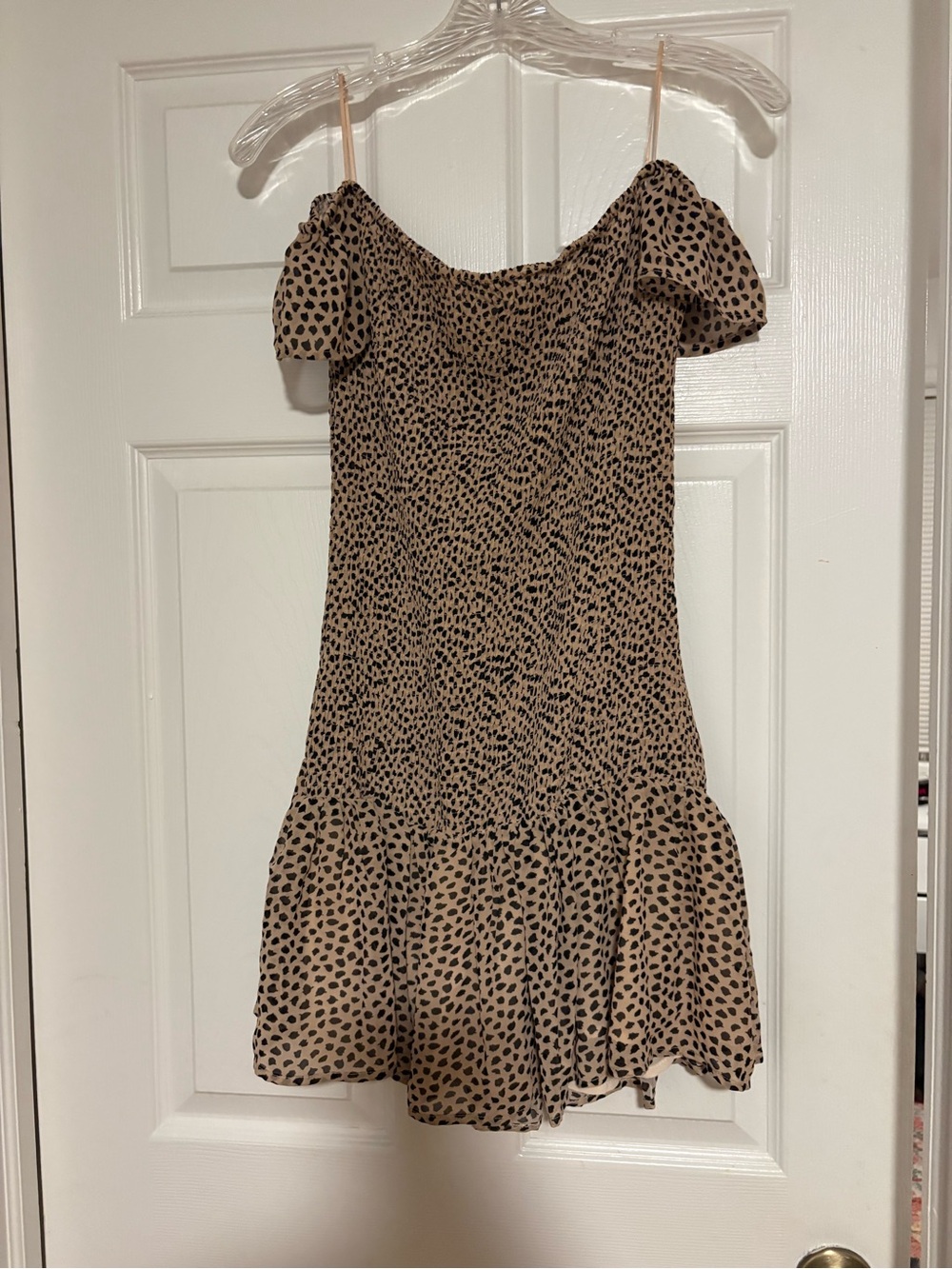 Graffiti Tan and Black Off-Shoulder Printed Mini Dress